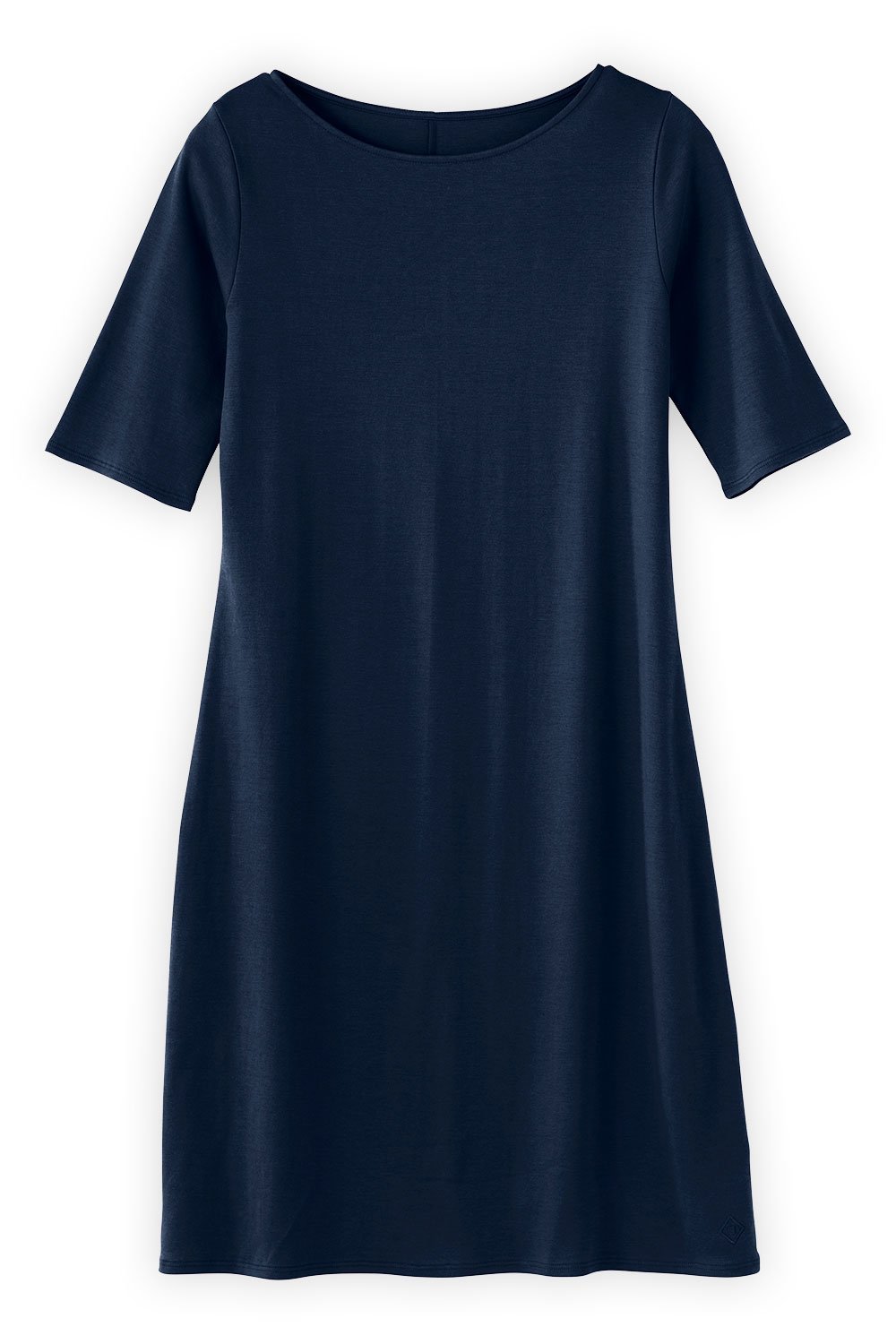 Women's 100% Organic Cotton Elbow Sleeve Boat Neck Dress - Midnight Navy