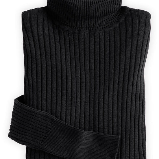 Women's Organic Cotton Ribbed Turtleneck Sweater - Black