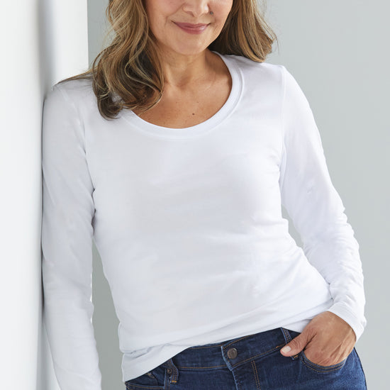Women's Organic Cotton Scoop Neck Long Sleeve Tee - White