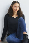 Women's Organic Cotton Long Sleeve V-Neck T-Shirt - Black