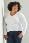 Women's Organic Cotton Long Sleeve V-Neck T-Shirt - White