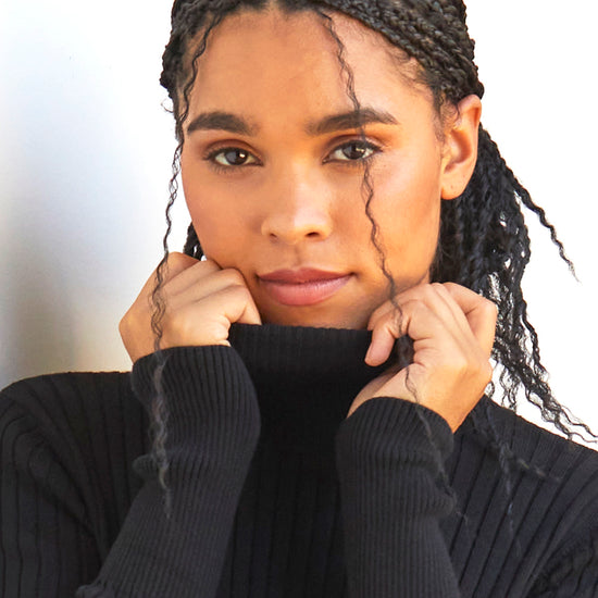 Women's Organic Cotton Ribbed Turtleneck Sweater - Black