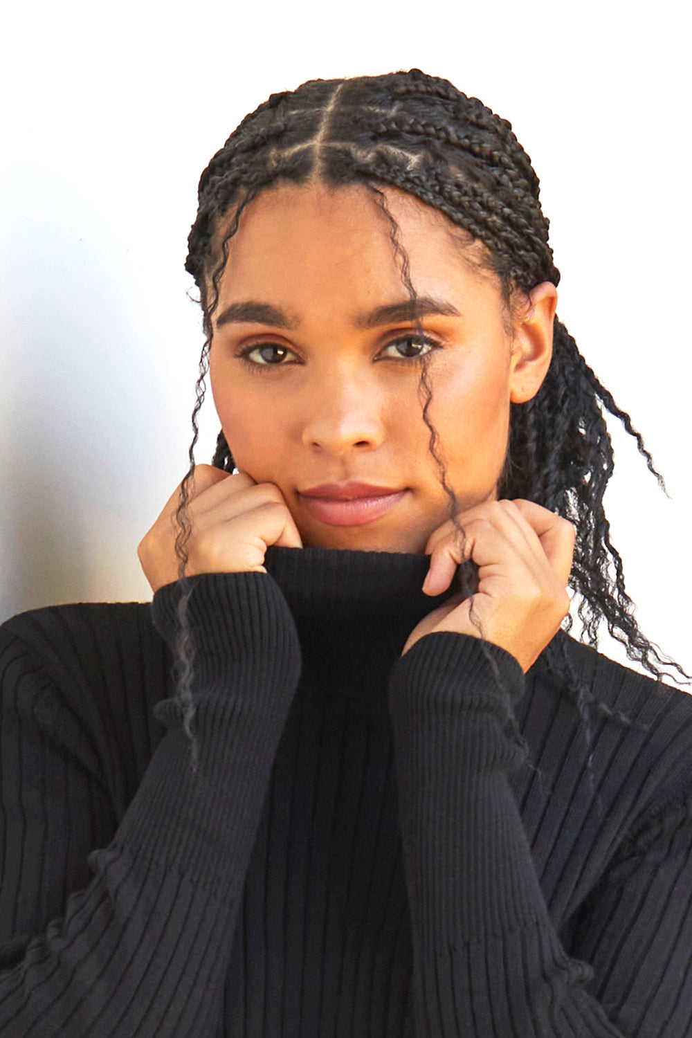 Women's Organic Cotton Ribbed Turtleneck Sweater - Black