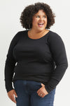 Women's Luxe 100% Organic Cotton Jewel Neck Long Sleeve Tee - Black