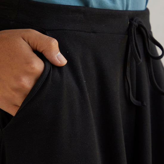 Women's 100% Organic Cotton Midi Skirt with Pockets - Black