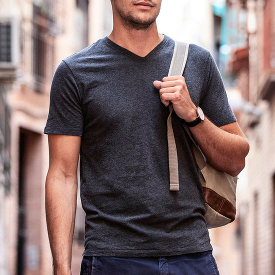 Men's Organic Cotton V-Neck T-Shirt - Dark Charcoal Heather