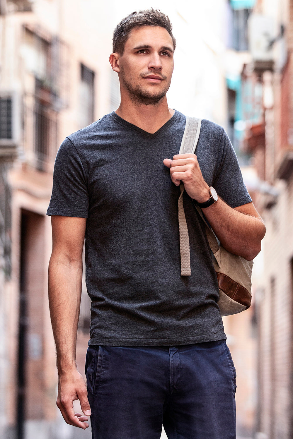 Men's Organic Cotton V-Neck T-Shirt - Dark Charcoal Heather