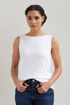 Women's Luxe 100% Organic Cotton Sleeveless Boat Neck Tee - White