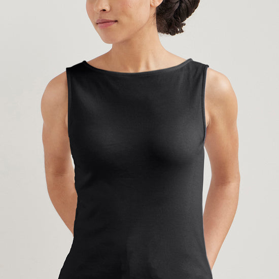Women's Luxe 100% Organic Cotton Sleeveless Boat Neck Tee - Black