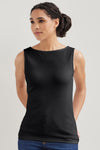 Women's Luxe 100% Organic Cotton Sleeveless Boat Neck Tee - Black