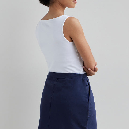 Women's Luxe 100% Organic Cotton Sleeveless Boat Neck Tee - Midnight Navy White