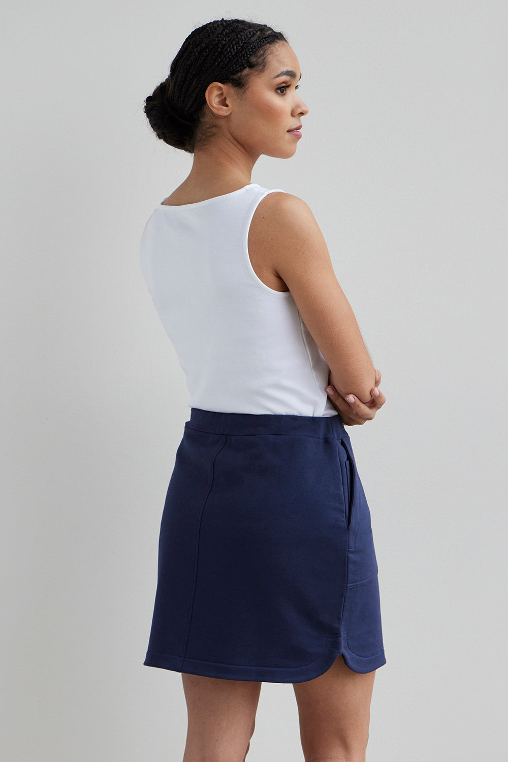 Women's Luxe 100% Organic Cotton Sleeveless Boat Neck Tee - Midnight Navy White